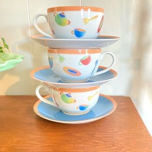3 Vintage Villeroy & Boch Desco Breakfast Cup and Saucer sets